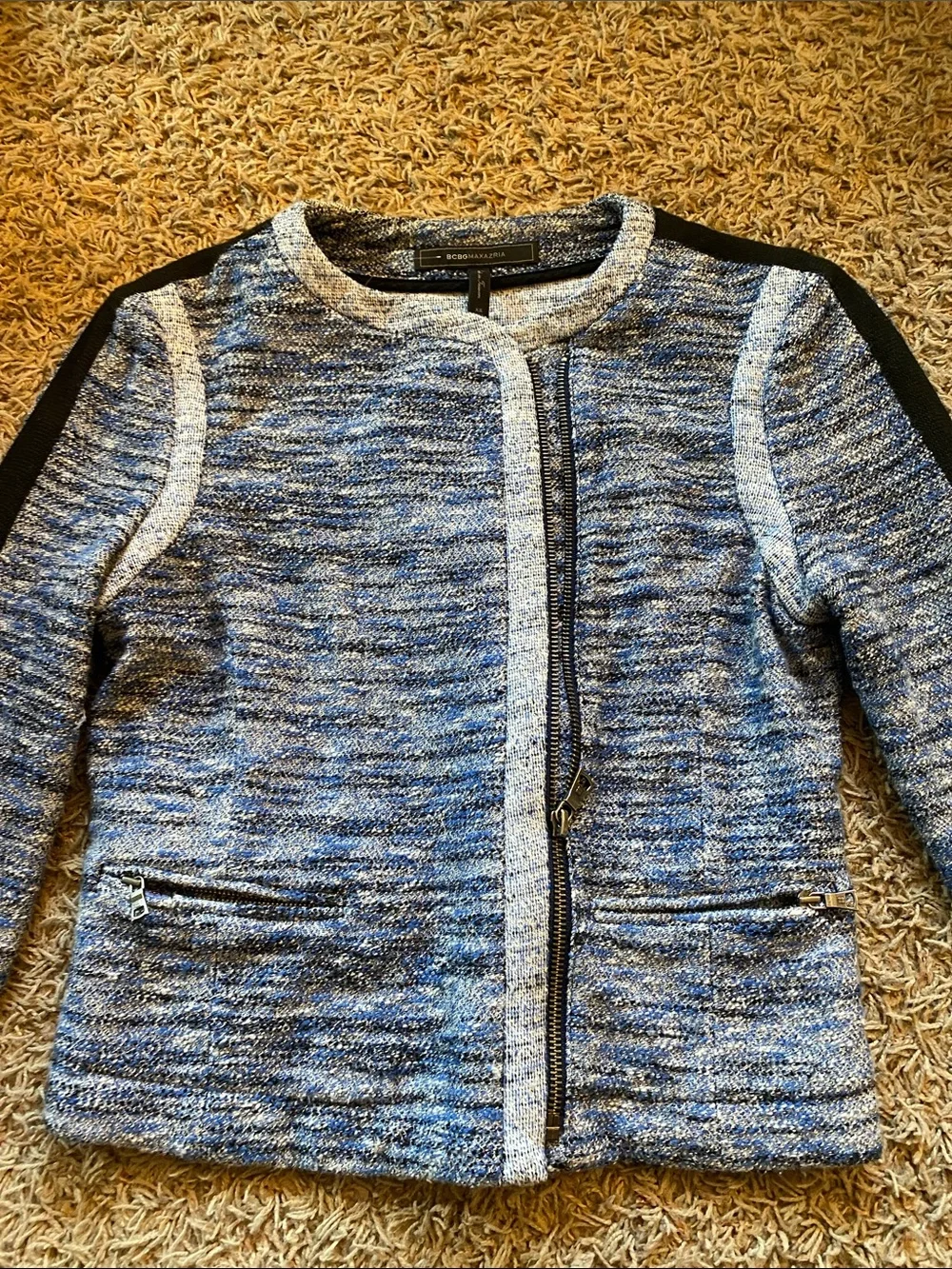 BCBGMaxAzria Blue Heather Zip-Front womens Jacket  and pant set XXS